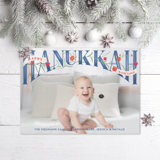 Elegant Hand-Lettered Happy Hanukkah Photo Card