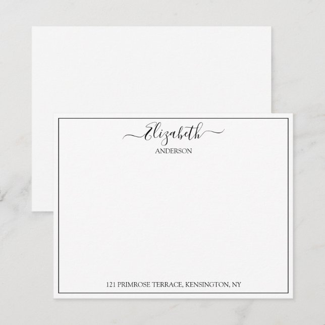 Elegant Hand Lettered Name Address Correspondence  Note Card (Front/Back)