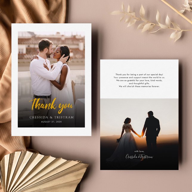 Elegant Hand-Lettered Photo Wedding Thank You Note Card (Elegant Photo Wedding Thank You Note Card)