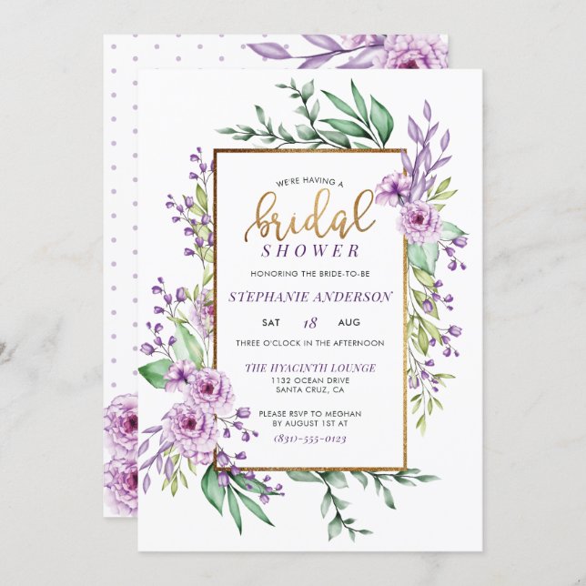 Elegant Hand-Lettered Script Floral Bridal Shower Invitation (Front/Back)