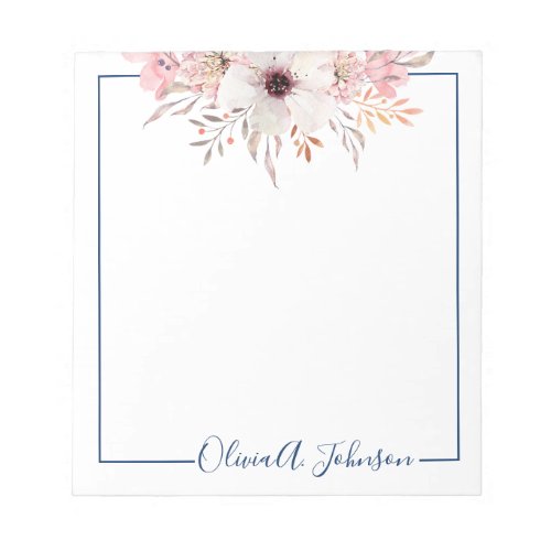 Elegant Hand Lettered Script Floral Notepad
