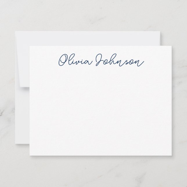 Elegant Hand Lettered Script Navy White Note Card (Front)
