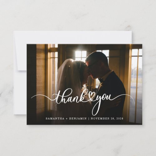 Elegant Hand_Lettered Wedding Photo Love Heart Thank You Card
