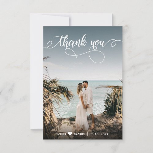 Elegant Hand Lettered Wedding Photo Thank You Card