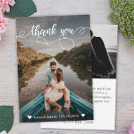 Elegant Hand Lettered Wedding Photo Thank You Card<br><div class="desc">Elegant Hand Lettered Wedding Photo Thank You Card. Modern Stylish wedding thank you postcard template featuring a full vertical photo on the front with the text "Thank You" in a swirly hand lettered typography script font in white on the picture. 2-sided card with 2 photo. Personalize your name and thank...</div>