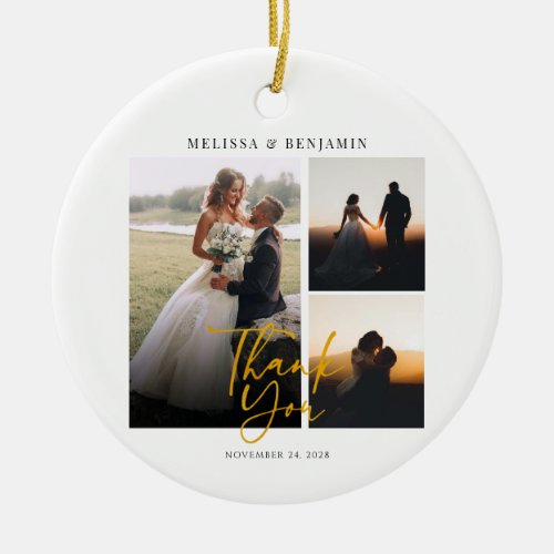 Elegant Hand_Lettered Wedding Photo Thank You Ceramic Ornament