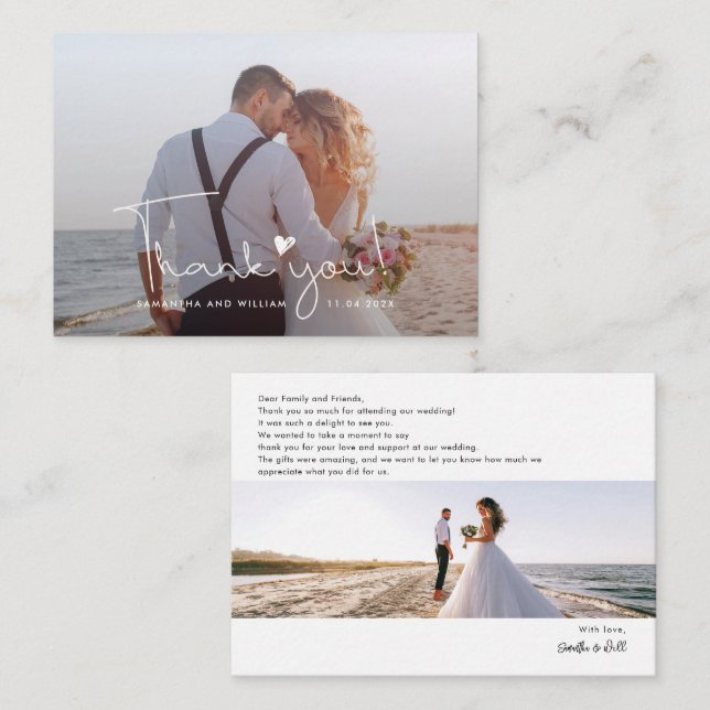 Elegant Hand-Lettered Wedding Photo Thank You Note Card (Front/Back)