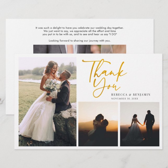 Elegant Hand-Lettered Wedding Photos Thank You Stationery (Front/Back)