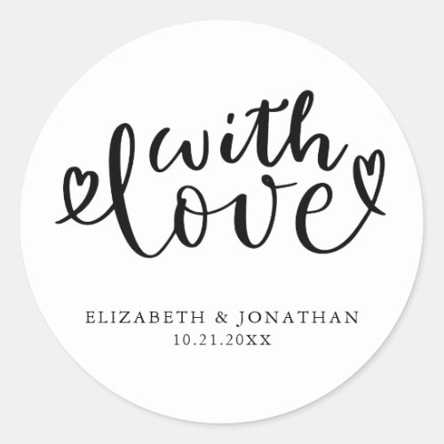 Elegant Hand Lettered With Love Wedding  Classic Round Sticker