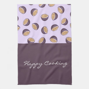 Elegant hand lettering name Happy cooking purple Kitchen Towel