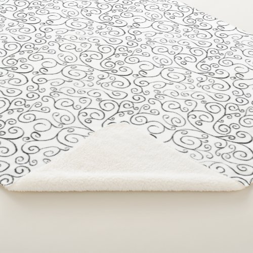 Elegant Hand_Painted Black Scroll Pattern on White Sherpa Blanket