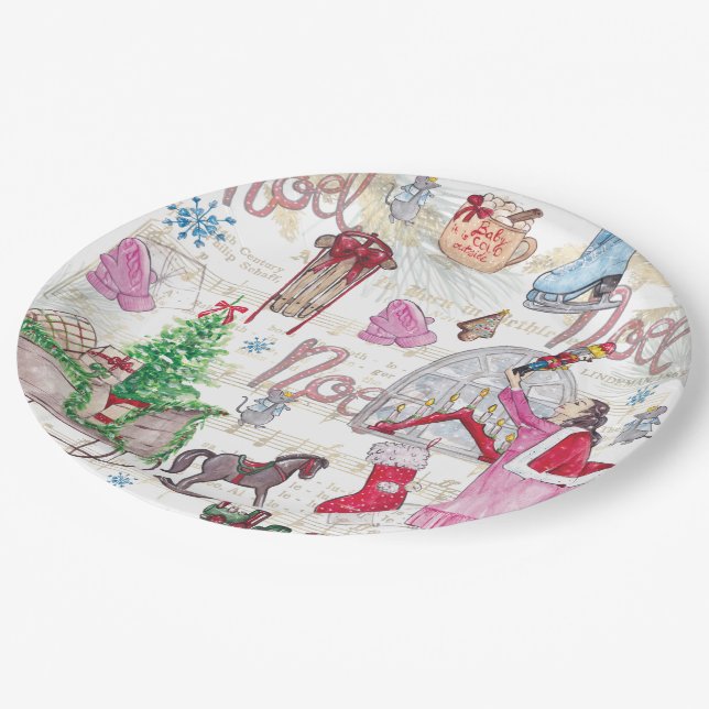 Elegant hand painted Christmas Fairy Tale Paper Plates (Angled)