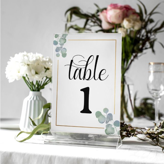 Elegant Hand-Painted Eucalyptus Wedding Invitation Table Number (Creator Uploaded)