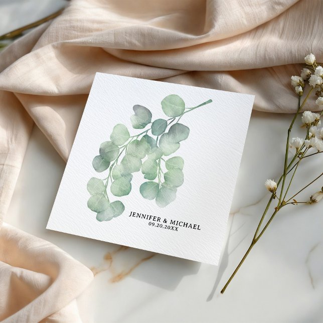 Elegant Hand-Painted Eucalyptus Wedding Napkins (Creator Uploaded)