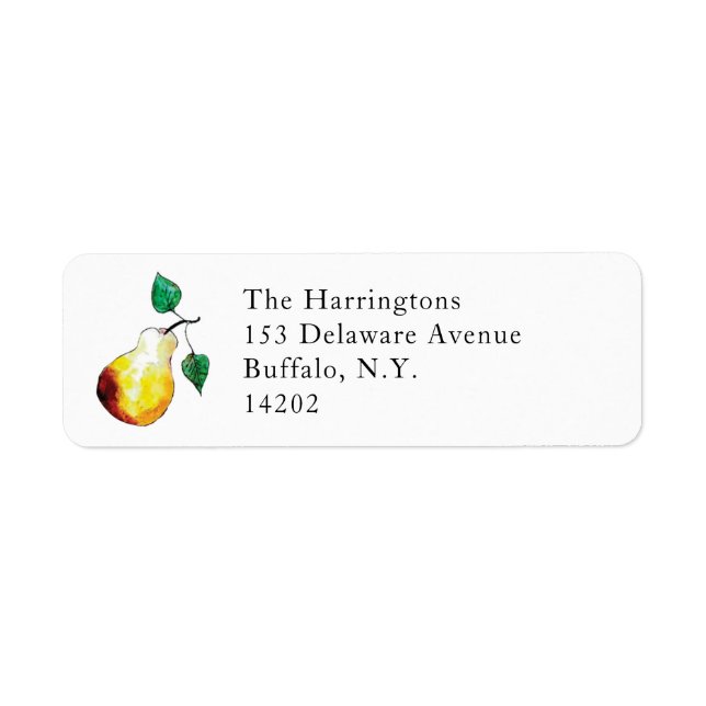 Elegant Hand-Painted Golden Pear Return Address  Label (Front)