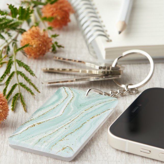 elegant hand painted liquid marble design with gli keychain (Front Right)