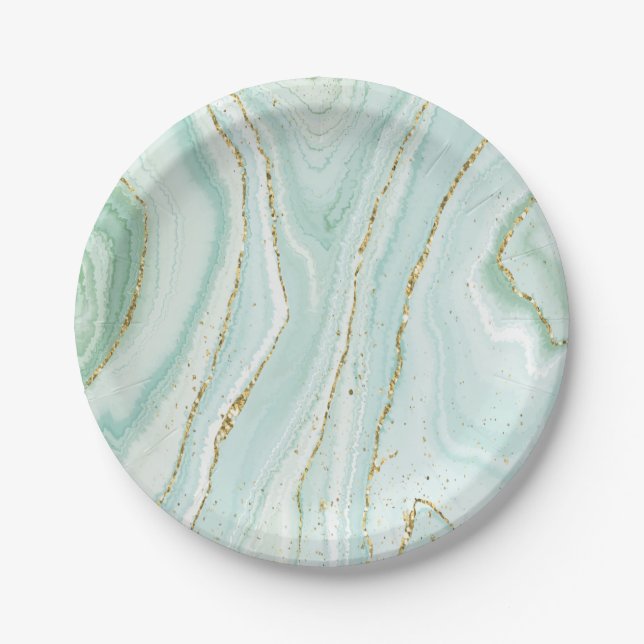 elegant hand painted liquid marble design with gli paper plates (Front)