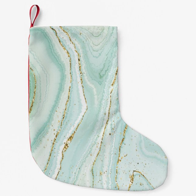 elegant hand painted liquid marble design with gli small christmas stocking (Front)