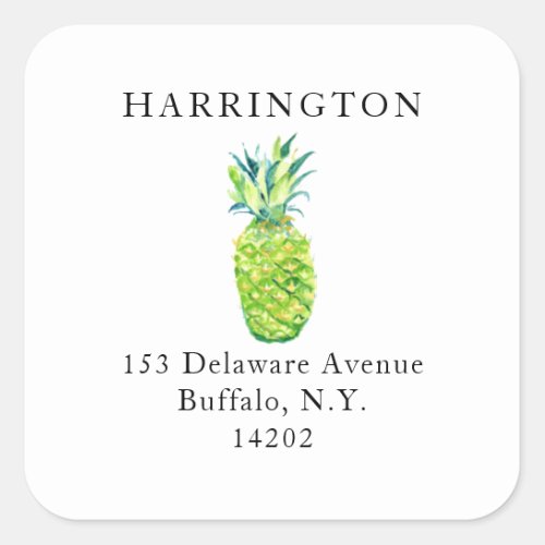 Elegant Hand_Painted Pineapple Return Address Square Sticker