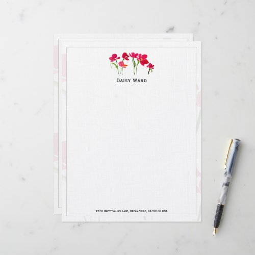 Elegant Hand-Painted Watercolor Floral Letterhead