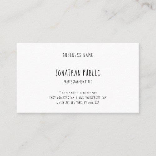 Elegant Hand Script Design Modern Cute Plain Business Card