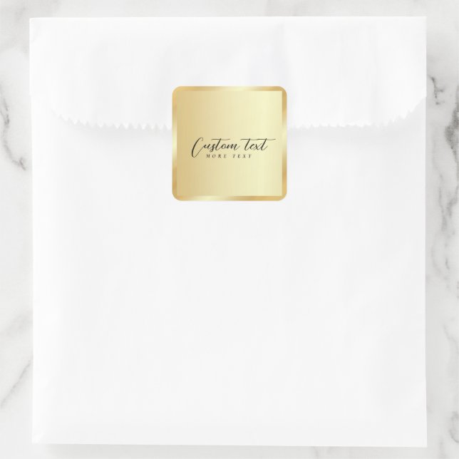 Elegant Hand Script Gold Template Your Custom Text Square Sticker (Bag)
