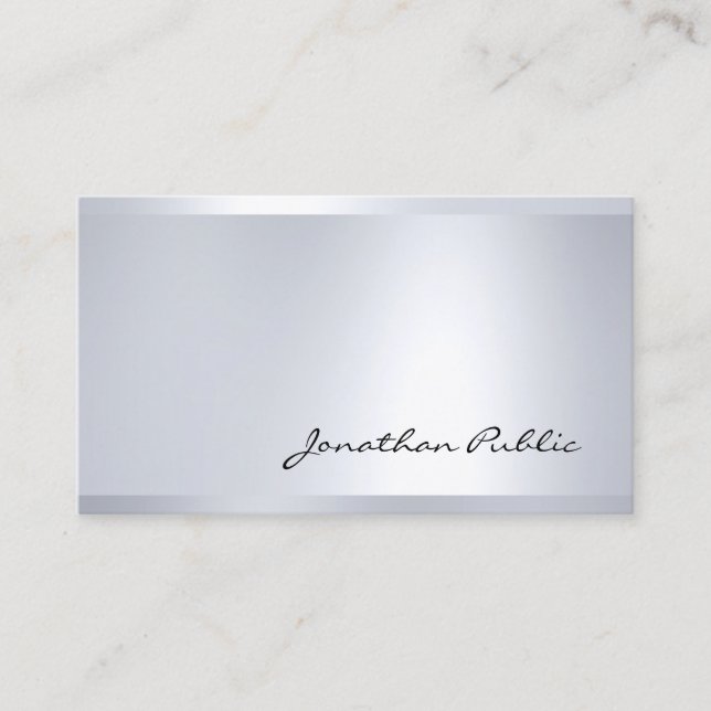 Elegant Hand Script Silver Look Modern Glamorous Business Card (Front)