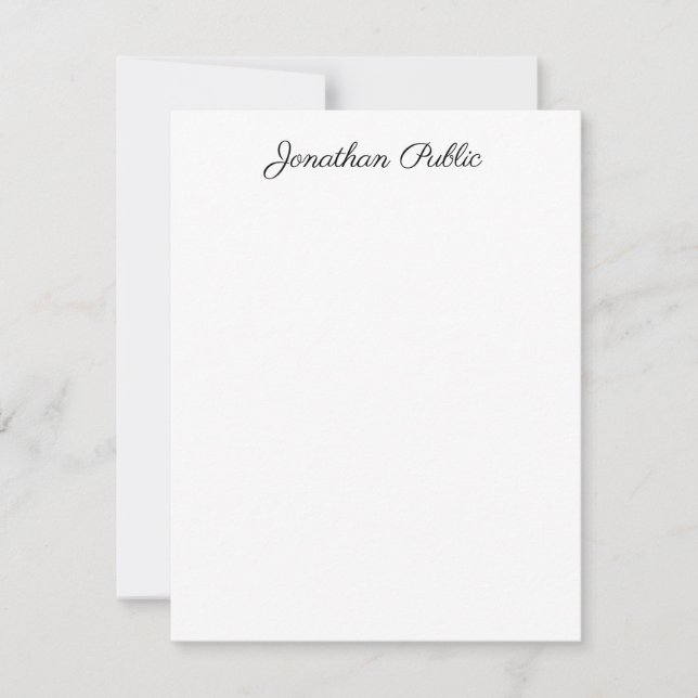Elegant Hand Script Text Vertical Personalized Top Note Card (Front)