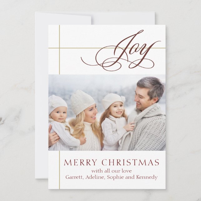 Elegant Hand Scripted Joy Holiday Card (Front)