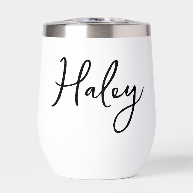 Elegant Hand Scripted Name Bachelorette Party  Thermal Wine Tumbler (Front)
