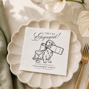Elegant Hand Sketched Dachshund Engagement Party Napkins