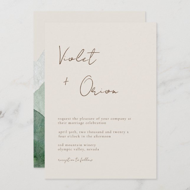 Elegant Hand-Written Mountains Wedding Invitation (Front/Back)