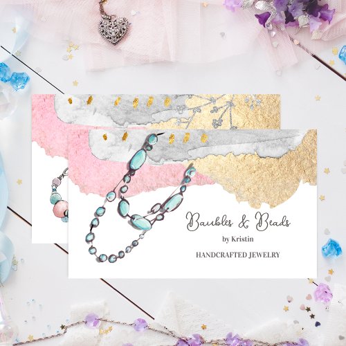 Elegant Handcrafted Jewelry and Beads Business Card