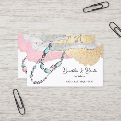 Elegant Handcrafted Jewelry and Beads Business Card