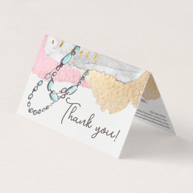 Elegant Handcrafted Jewelry & Beads Thank You Business Card (Front)