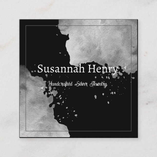 Elegant Handcrafted Jewelry Silver & Black Square  Square Business Card (Front)