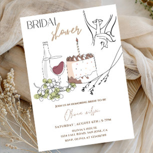 Elegant Handdrawn Cake Line Art Bridal Shower Invitation
