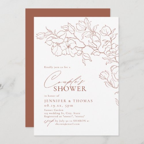 Elegant handdrawn floral terracotta Couples Shower Invitation