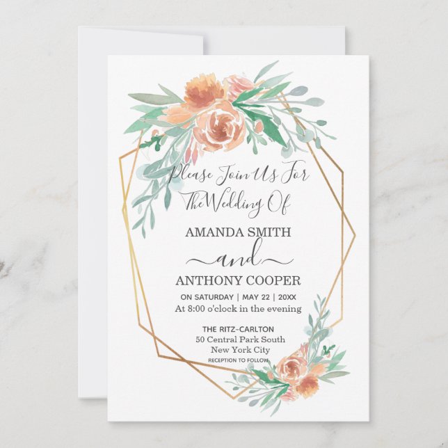 Elegant Handmade floral watercolor invitation (Front)