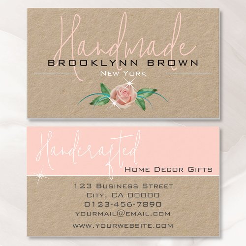 Elegant Handmade Handcrafted Pink Cute Rose Flower Business Card