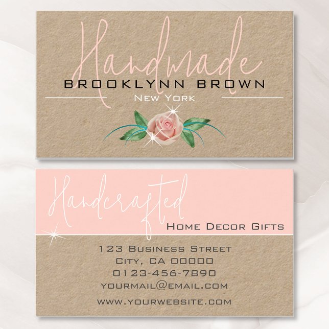 Elegant Handmade Handcrafted Pink Cute Rose Flower Business Card (Creator Uploaded)