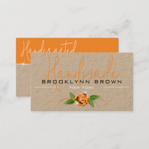Elegant Handmade Handcrafted Rose Flower Orange Business Card