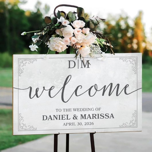 Elegant Handmade Wedding Wooden Welcome Sign (Front)