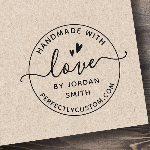 Elegant handmade with love by your name rubber stamp