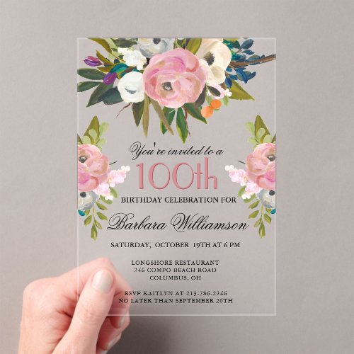 Elegant Handpainted Floral 100th Birthday Party 