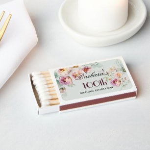 Elegant Handpainted Floral 100th Birthday Party  Matchboxes