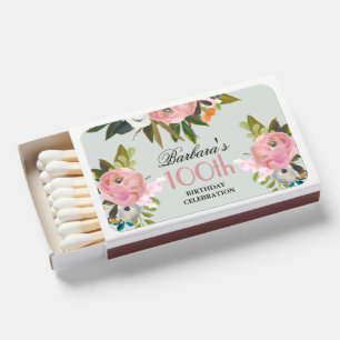 Elegant Handpainted Floral 100th Birthday Party Matchboxes