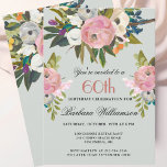 Elegant Handpainted Floral 60th Birthday Party  Invitation<br><div class="desc">Start this special 60th birthday celebration in a elegant style with this beautifully hand painted invitation with colorful yet gentle flowers -- leading with blush pink and greenery, yet adding interesting other touches of color. All of the text can be personalized for your party including the guest of honor's age....</div>