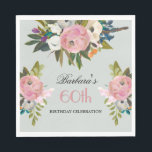 Elegant Handpainted Floral 60th Birthday Party  Napkins<br><div class="desc">Start this special 60th birthday celebration in a elegant style with this beautifully hand painted napkins with colorful yet gentle flowers -- leading with blush pink and greenery, yet adding interesting other touches of color. The text can be personalized for your party including the guest of honor's age. If you...</div>