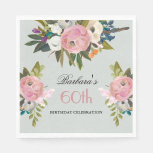Elegant Handpainted Floral 60th Birthday Party Napkins